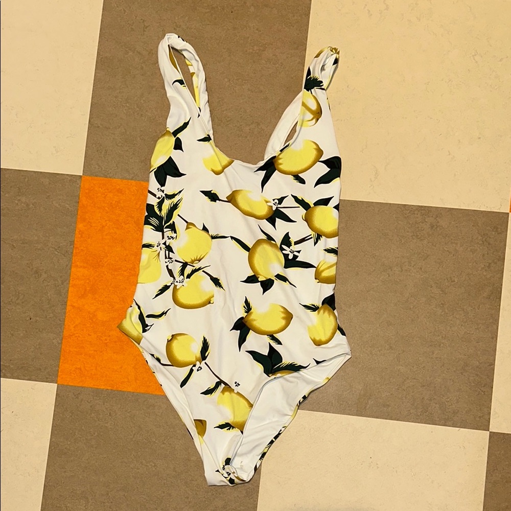 Lemon Print Swimsuit - White and Yellow